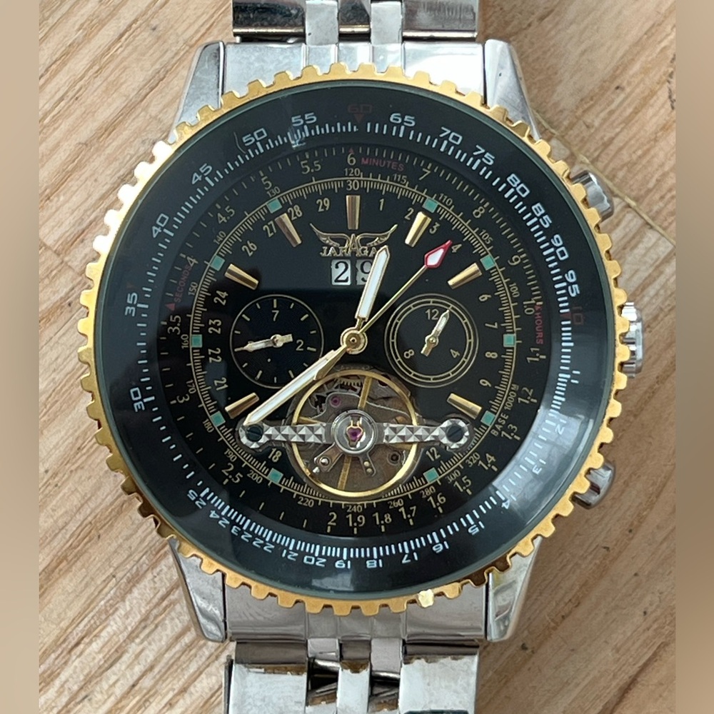 Jaragar Automatic Men’s Watch Black Dial Date Window Stainless Bracelet